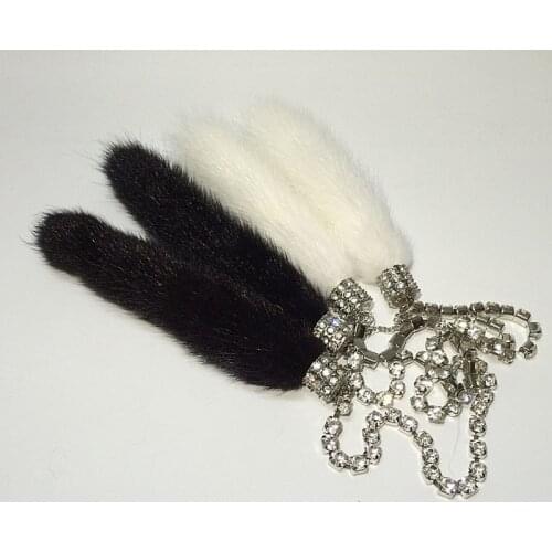 Wholesale Fashion Car Crystal Diamante Pendant Mink Fur Rearview Mirror Hanging Fox Plush Ornaments Charm Auto Interior Decorate