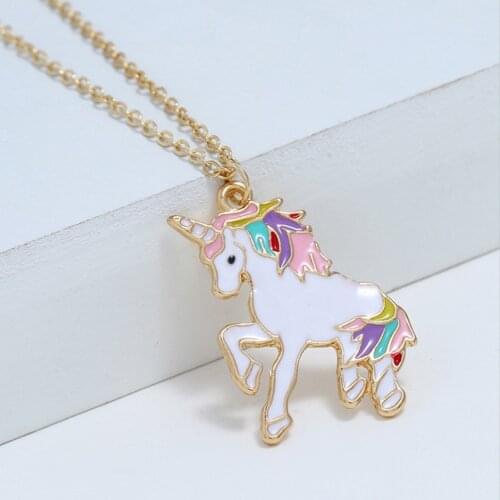 HORSE Necklace For Girls Children Kids Enamel Cartoon Horse jewelry accessories Women Animal Necklace Pendant Unicorn Party