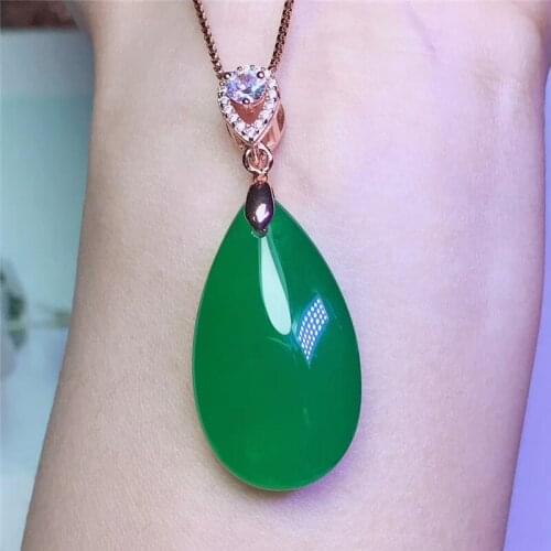 Jadery Fine Jewelry Natural Chalcedony Green Jade Pendants Necklaces 925 Sterling Silver Gemstone Necklaces For Women Gifts 328