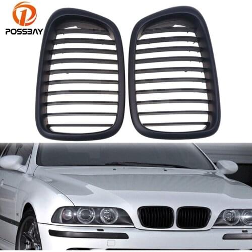 POSSBAY Front Bumper Center Matte Black Wide Kidney Hood Grille for BMW 5-Series E39 Touring 535i/540i/540iP/M5 1997/1998-2004