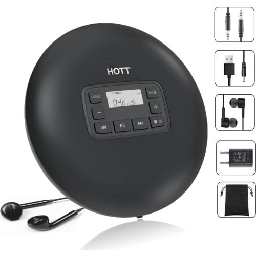 HOTT Rechargeable Portable CD Player HIFI Surround Sound Music Player, Suitable for Family, Travel and Car CD Players
