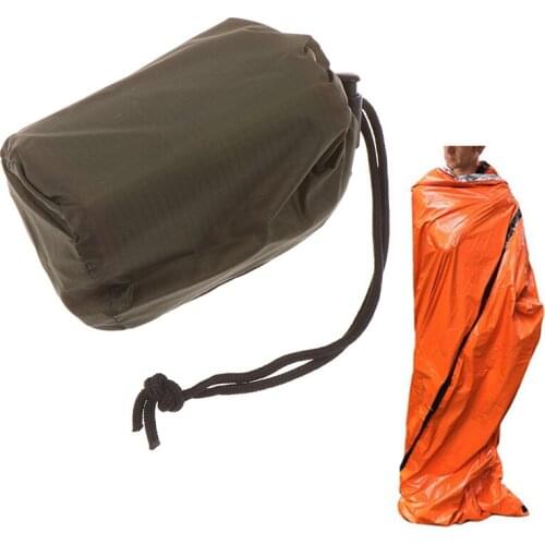 PE Sleeping Bag + Army Green Storage Bag Emergency Sleeping Bag Thermal Waterproof For Outdoor Survival Camping Hiking