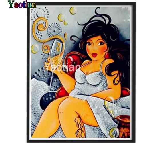 Full Drill Diamond Painting Cartoon fat lady drinking Diamond Embroidery Mosaic 5D Diy Cross Stitch Kit Children Gift Home Decor