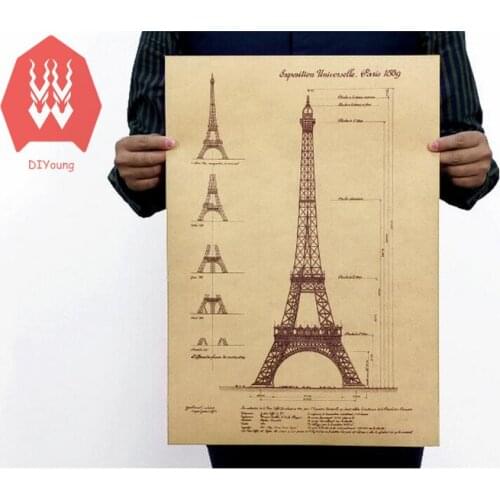 Eiffel Tower posters Vintage Design drawings Retro hand-drawn sketches building map Wall Stickers Mural decoration 51*35cm