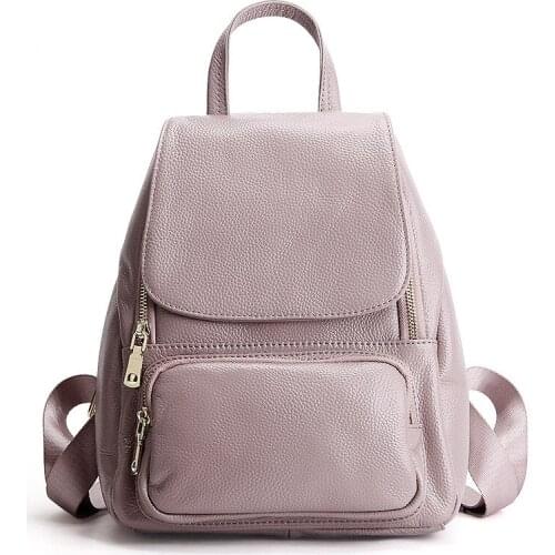 Casual Travel Bags Knapsack Schoolbag Book Gray New Fashion Soft Genuine Leather Large Women Backpacks High Quality Ladies Daily