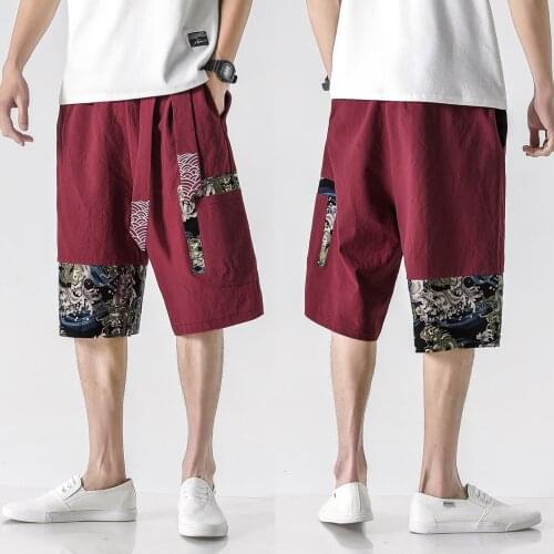 Harajuku Japanese Style Male Shorts Summer Kanagawa Wave Printed Casual Trousers Chinese Retro Plus Size Hip Hop Streetwear