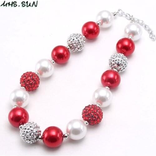 MHS.SUN Cute Red/White Chunky Beads Necklace Child/Kids/Girls Bubblegum Necklace Fashion Chunky Jewelry For Party Gift 1Pcs
