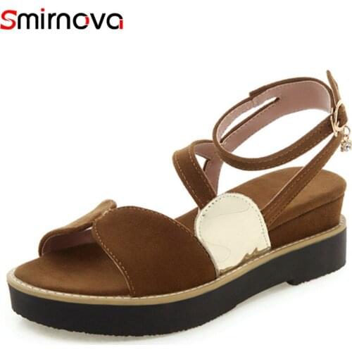 Smirnova 2020 new arrival wedges platform shoes women sandals flock summer shoes buckle fashion punk casual shoes woman sandals