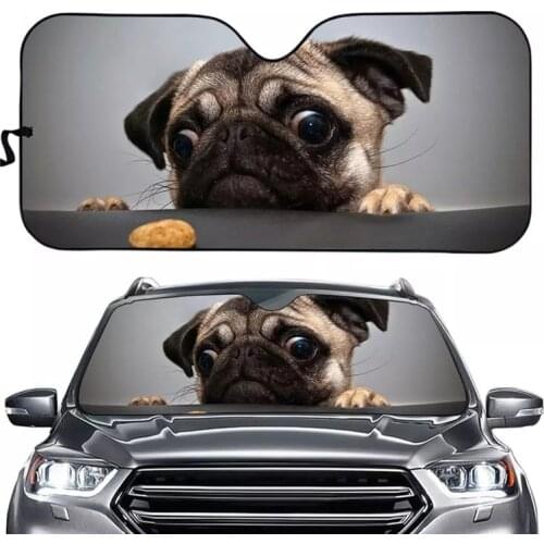 Cute Pug Car Windshield Sun Shade Interior Protector Pet Animal Print Auto/Vehicle Windows Sunshade Unhappy Dog SUV Sun Blocker