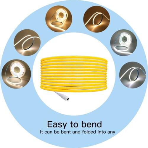 5MM FPCB COB LED Strip Lights 5M DC12V 24V 384Leds/m Soft Flexible Light Bar Decora Super Thin Brightness FOB Diode Tape Rope