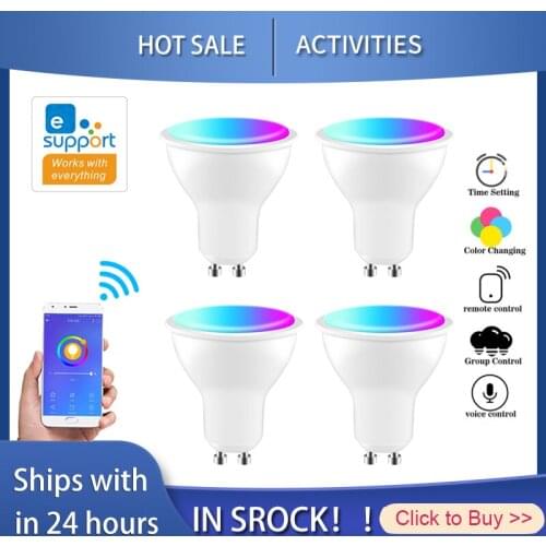 WiFi Smart Bulb LED Light Cup 4W RGB+WW+CCT 2700-6500K Support EWeLink Google Home App Voice Control Led Lamp GU10