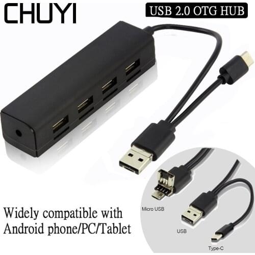 CHUYI Type C + Micro USB 2.0 OTG 3 In1 HUB To USB 4 Ports Adapter HUB Portable OTG Hub Splitter For Xiaomi Apple Macbook Air