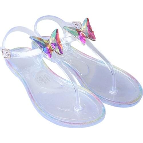 Comemore Diamond Women Jelly Shoe Fashion Flat Casual Transparent Clip Toe Female Sandal Breathable Buckle Strap Woman Flip Flop