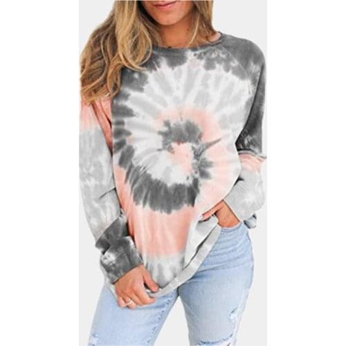 Female Tops for Girls Tie Dye Tee Womens T-shirt 2021 Casual O-neck Cotton Loose Tops Long Sleeve T-shirts for Girls Large Size