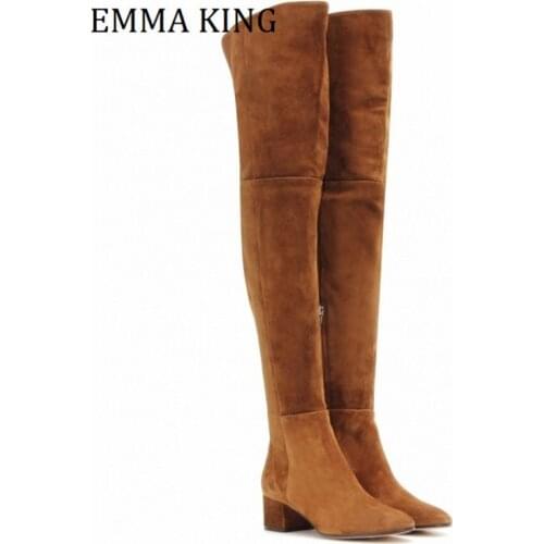 2020 Winter Women Over The Knee Suede Boot Side Zip Square Heel Thigh High Boots Round Toe Female Long Boot Shoes Botas De Mujer