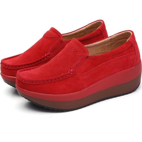 2020 New Spring Autumn Shoes Woman Cow Suede Leather Flat Platform Women Shoes Slip On Womens Loafers Moccasins Female Shoes