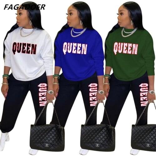 FAGADOER Letter Printed Long Sleeve Sweatshirt Hoodie Jogger Pant Two Piece Set Woman Tracksuit Sporty Streetwear 2021 Autumn