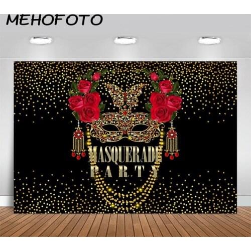 MEHOFOTO Gold Glitter Mask Background Retro Masquerade Theme Party Decoration Photo Booth Studio for Photography Backdrop