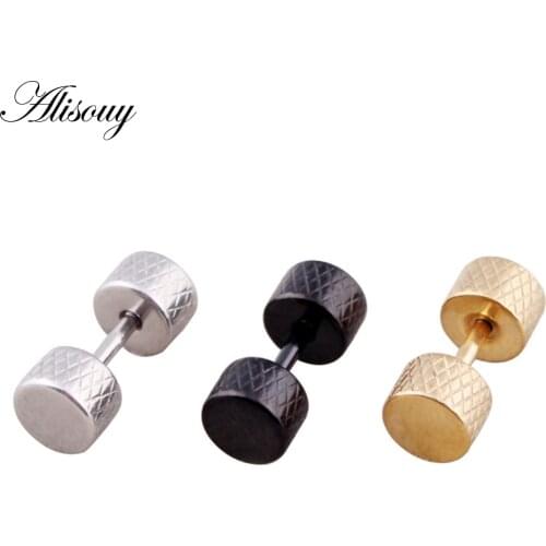 Alisouy 1 Pair 6mm color Black Gold Stainless Steel Earrings round Stud Earrings For Men Women unisex earrings Prevent allergy