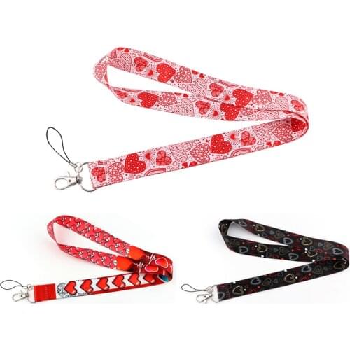 10pcs/lot J2832 Cartoon Love Lanyard Keychain keys Badge ID Mobile Phone Rope Electrocardiogram Lanyard With Card Holder Cover