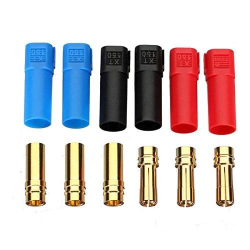 12Pairs XT150 Connector Male Female 6mm Gold Plated Banana Bullet Plug Black Red Blue