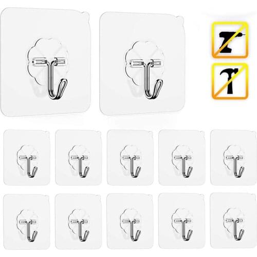 20pcs Adhesive Hooks Strong Self Adhesive Door Wall Hangers Hooks Suction Heavy Load Rack Cup Sucker for Kitchen Bathroom