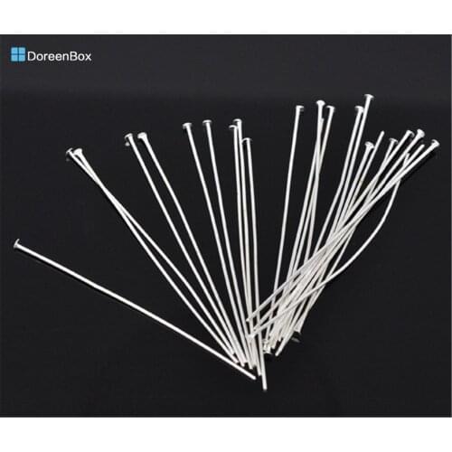 300 PCs Doreen Box Head Pins Alloy Silver Plated Needle Craft Jewelry Findings For DIY Jewlry Making Tools 60mm x 0.8mm