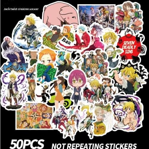 50pcs The Seven Deadly Sins stickers Cosplay Prop Accessories PVC Waterproof Cartoon Anime Stickers for Guitar Suitcase Computer
