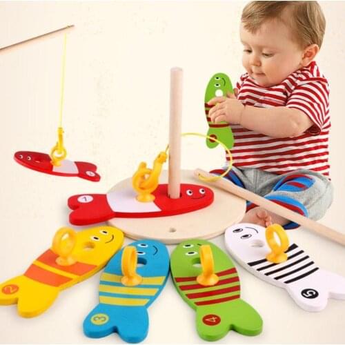 8Pcs/set Fishing Digital Colorful Wooden Toys Kids Fish Set Column Blocks Game Children Cute Early Educational Cartoon Funny Toy