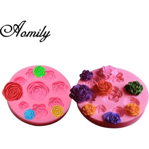 Aomily 8/9 Holes Rose Shape Fondant Cake Silicone Beautiful Flower Wedding Baking Mold Mousse Sugar Craft Icing Mat Pastry Tools
