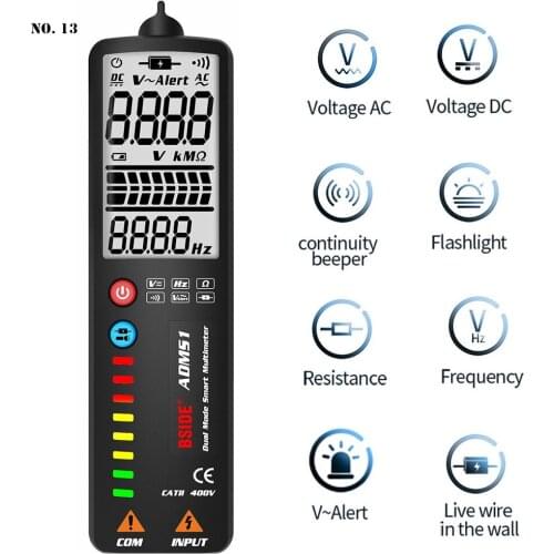 Automatic Voltage Tester Digital Multimeter Intelligent Display Ultra-thin Design Arc Screen Voltage Meter Strap Rear Flashlight