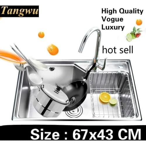 Free shipping Home luxury wash vegetables high capacity kitchen single trough sink 304 stainless steel hot sell 670x430 MM