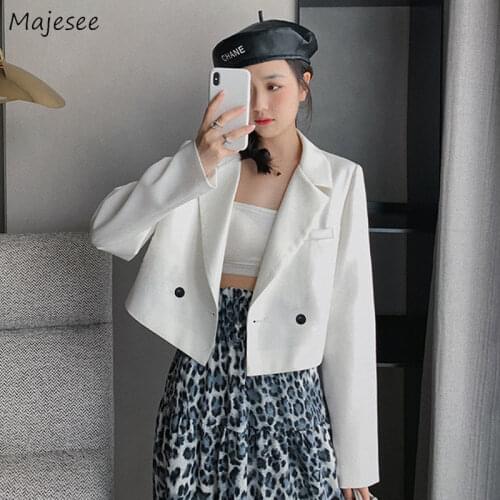 Blazers Women Cropped Simple Classic Spring Long Sleeve Elegant Office Lady High Street 13 Colors Fashion Popular Basic Outwear