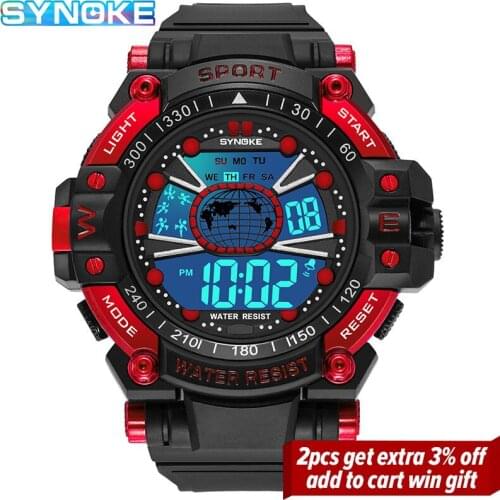 SYNOKE Sport Male Digital Watch Men Watch Military Waterproof Watches Man Alarm Clock Shock 2021 New Earth Football Design Watch