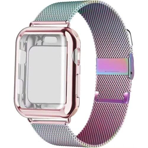 Case+strap for Apple Watch Band 44mm 40mm 42mm 38mm smartwatch belt magnetic milanese loop bracelet iWatch series 6 5 4 3 se