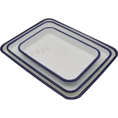 Old style enamel tray, laboratory enamel plate, white medical plate, rectangular disinfection plate. 2 /1 bags