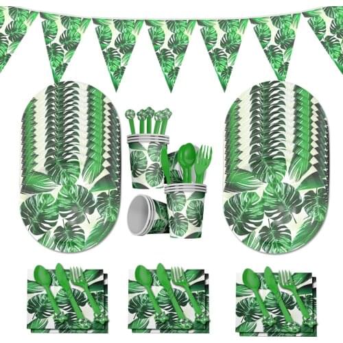 Hawaii Party Turtle Leaf Disposable Tableware Turtle Leaf Plates Cups Napkins Jungle Safari Happy Birthday Party Decor Kids Boy