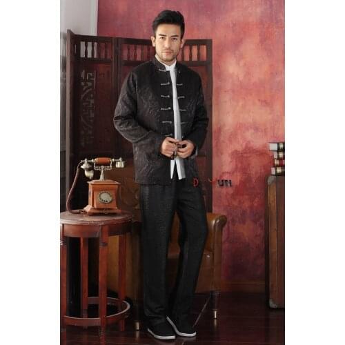 Hot Sale Black Chinese Traditional Mens Mandarin Collar Jacket Seven buckle Coat Race breeze Tang suit S M L XL XXL XXXL