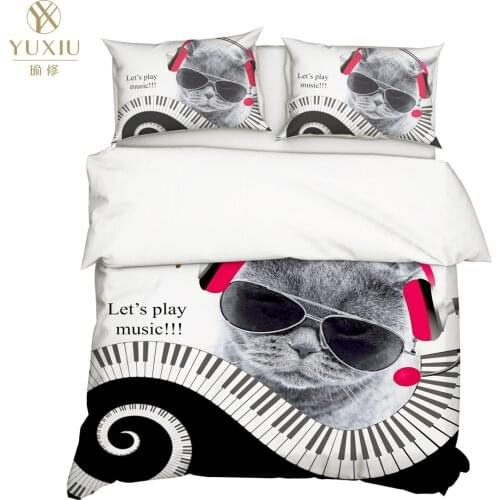 YuXiu 3D Bedding Set Animal Cool Cats blue Duvet Covers 3Pcs Sets Bed Linen Quilt Cover King Queen Full Twin Double Size