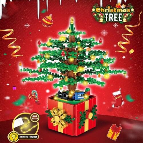 2021 City Creator Series Winter Village Rotating Christmas tree decoration DIY Model Building Blocks Bricks Toys Gifts