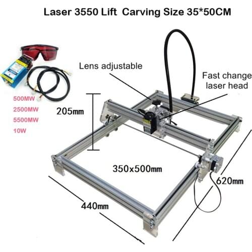 Mini Laser Engraving Carving Machine 500mw 2500mw 10W Blue Violet 3550 Engraver Laser Height Adjustable Engraving Area 35*50CM