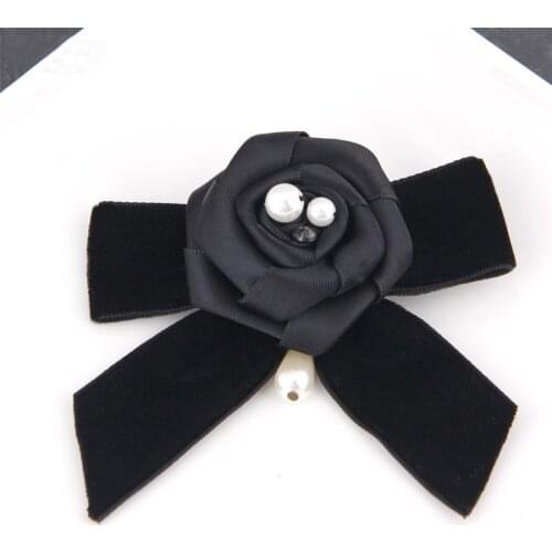 Ribbon Handmade Rose Artificial Pearl Petal Velvet Ribbon Bowknot Pearl Water Drop Brooch Pin Women Party Jewelry Gift Accessory