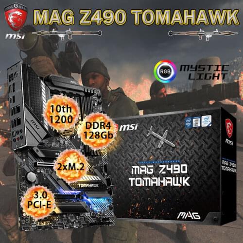 LGA 1200 10th Gen CPU MSI MAG Z490 TOMAHAWK Motherboard DDR4 128GB 4000MHz M.2 PCI-E 3.0 HDMI Placa-mãe 1200 Desktop Intel Z490