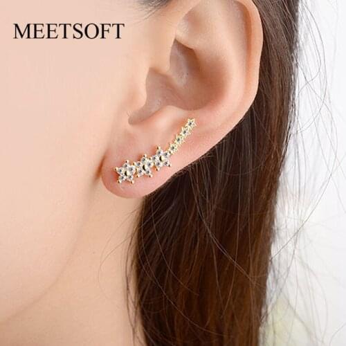 MEETSOFT Silver Plated Prevent Allergy Fashion Stud Earrings for Women Design Trendy Crystal Star Wings Jewelry Gift