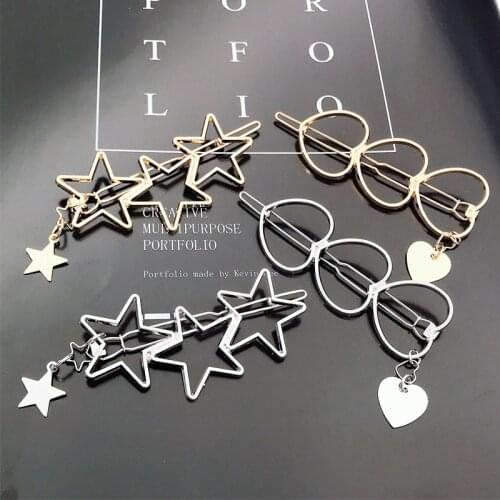 Fashion new girl love five-pointed star alloy clip bangs clip adult simple hollow hairpin clip child woman Hair Accessories