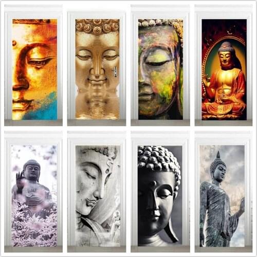 Buddha Door Wallpaper Adhesive Sticker Waterproof Vinyl Roll Contact Paper Doors Cabinet Desktop Modern Furniture Decorative