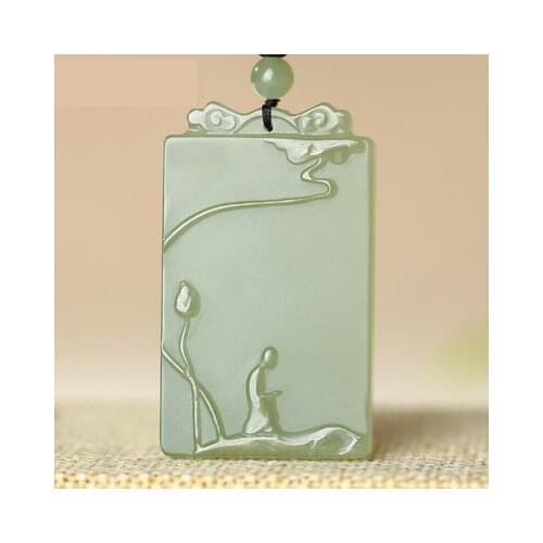 Natural A hetian jade carving jade lotus green jade necklace jade pendant unique design jadeite jade necklaces men jewelry