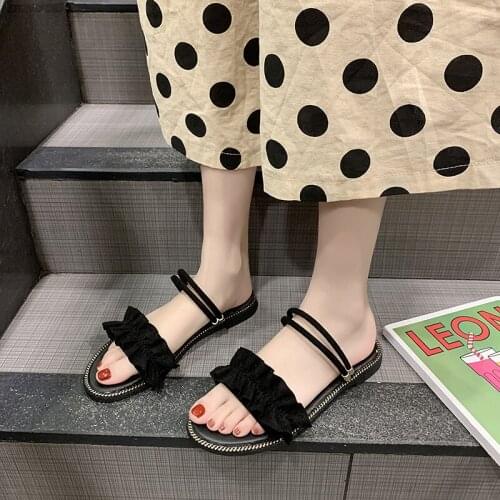 2021 new Fairy Style Student Flats Two-Way Sandals Summer Outerwear Internet Celebrity Ins Fashion gothic shoes kawaii shoes