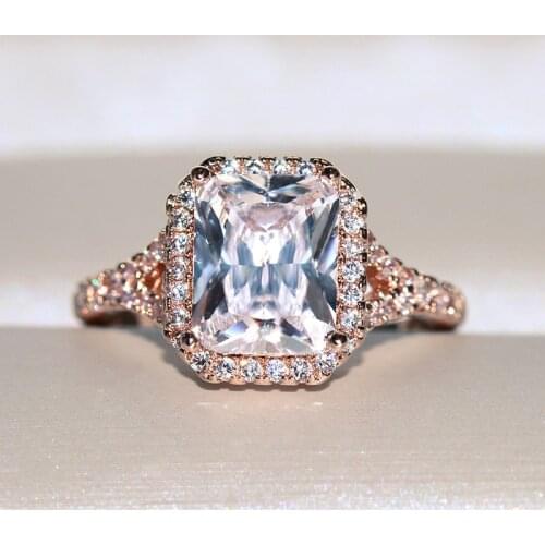 New arrival Rose Gold Filled Square Rings For Women Champagne Zircon Stackable Ring Wedding Ring Jewelry