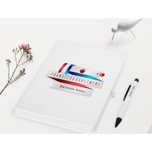 Personalized French Öğretmeni Themed White Notebook Pen Gift Set-2